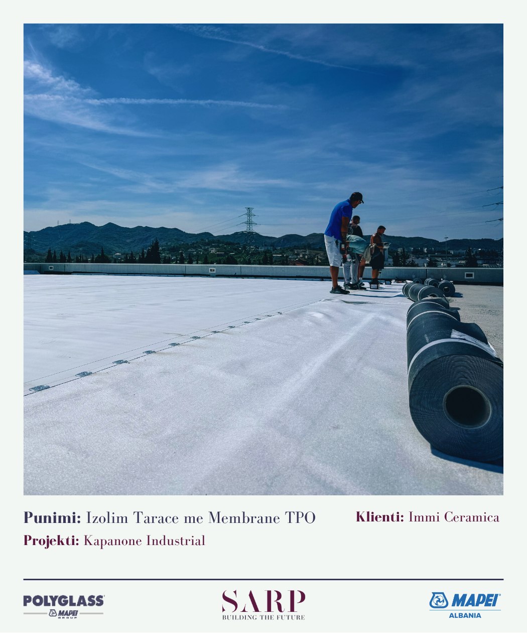 Izolim tarace me membranë TPO — kapanon industrial, klienti Immi Ceramica